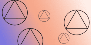 Geometric circles with triangles inside on a gradient background.