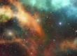 Colorful nebula with stars scattered in space.