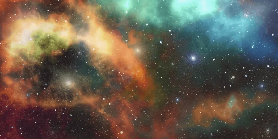 Colorful nebula with stars scattered in space.